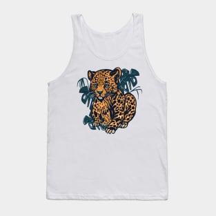 Leopard sitting in between monstera leaves kawaii Tank Top